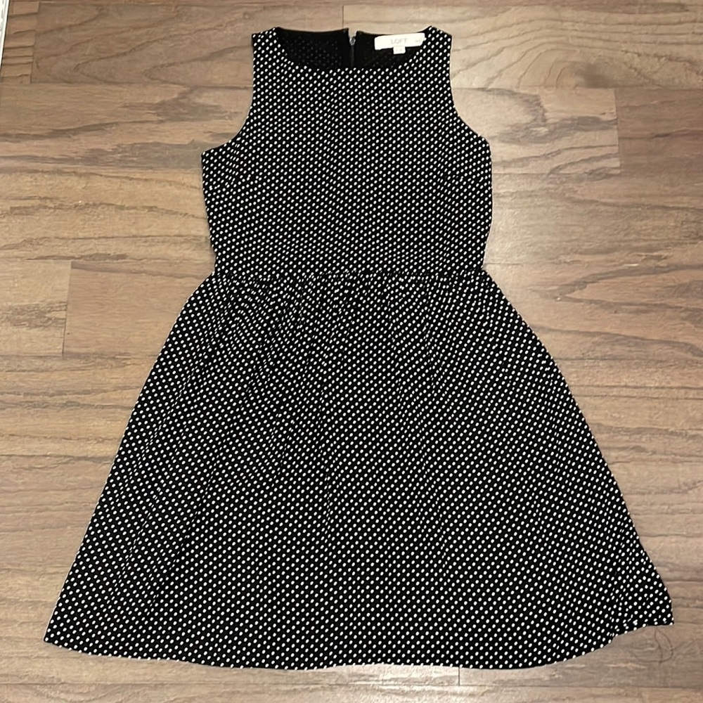 LOFT Petite Black and White Polka Dot Dress - Size 0P